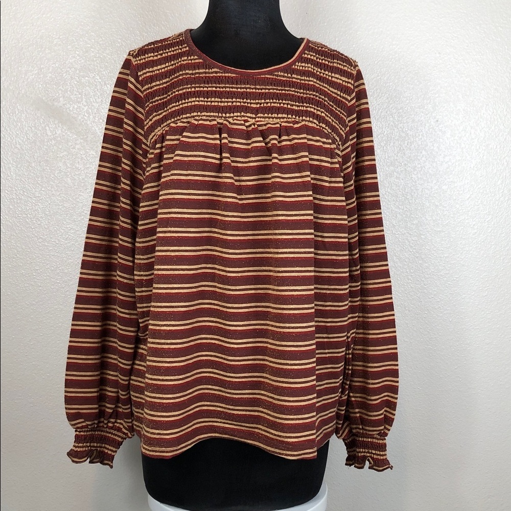 Downeast Blouse Avi Smocked Striped Size Medium